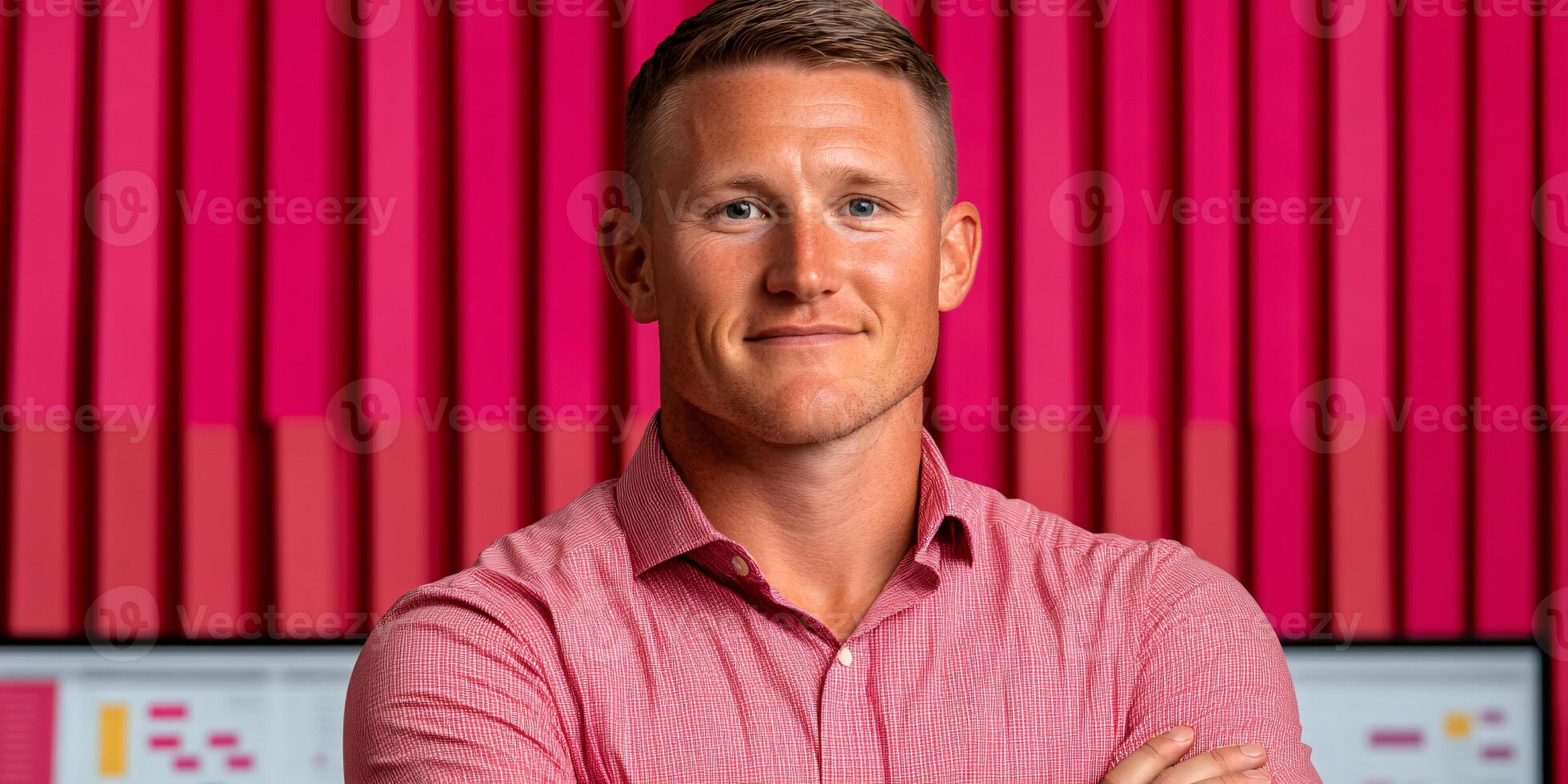 Confident Businessman Portrait with Pink Wall Background photo