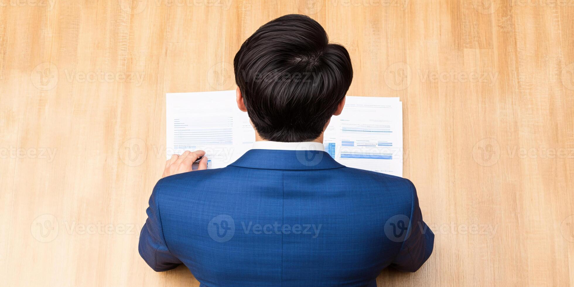 Businessman Reviewing Financial Documents Top View Analysis Planning Strategy photo