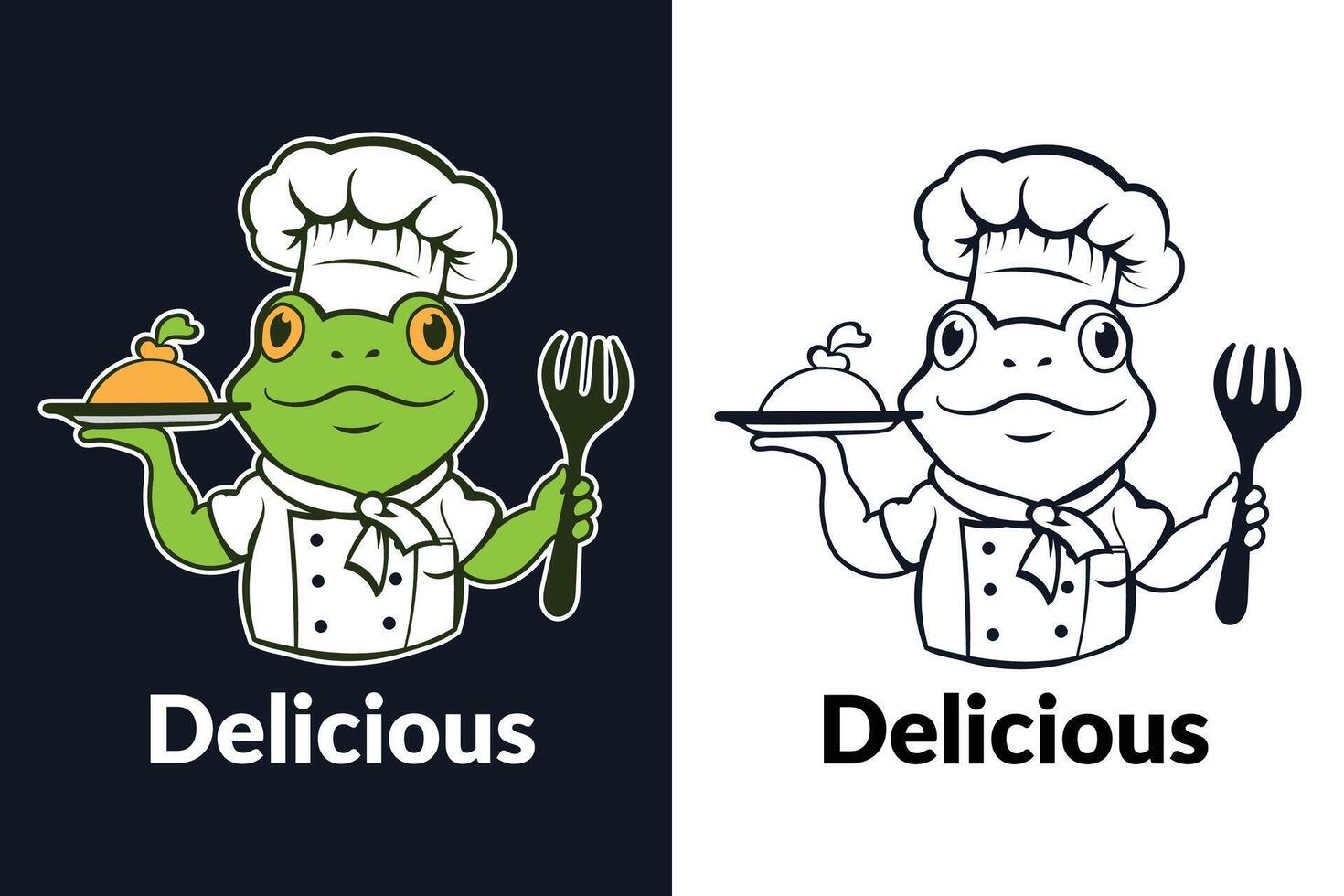 A frog chef holding a plate with a fork and a fork vector
