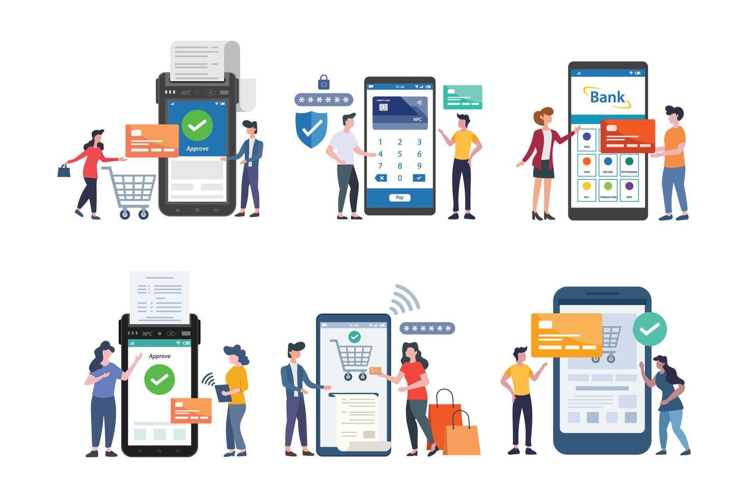 A set of images depicting people using mobile phones vector