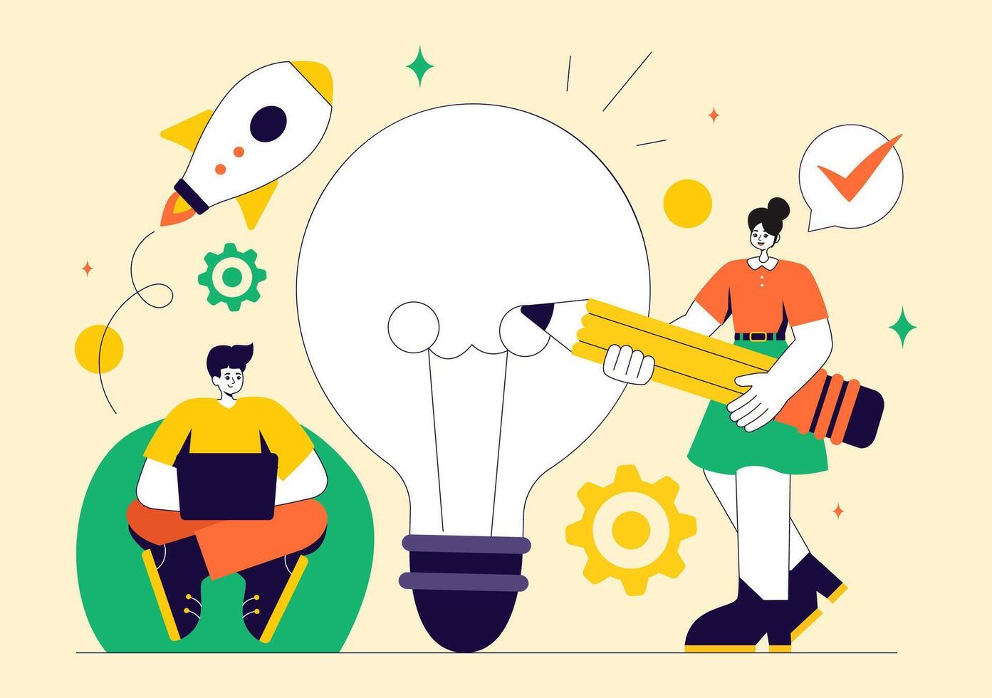Illustration Featuring Startup Concept with Technology and Bright Idea Light Bulb vector