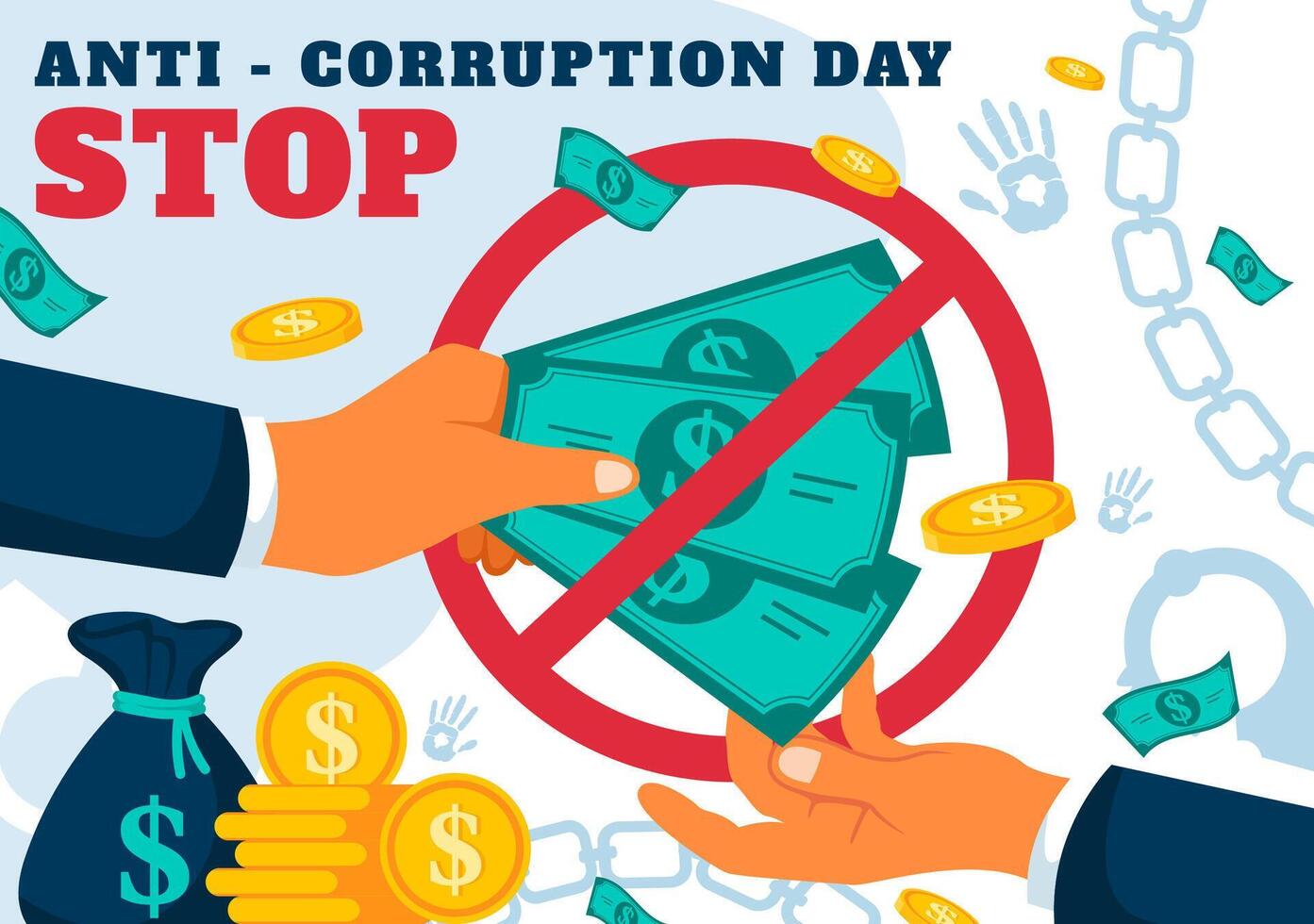 Anti-Corruption Day Illustration with Stop Bribery Symbol and Dollar Coins vector