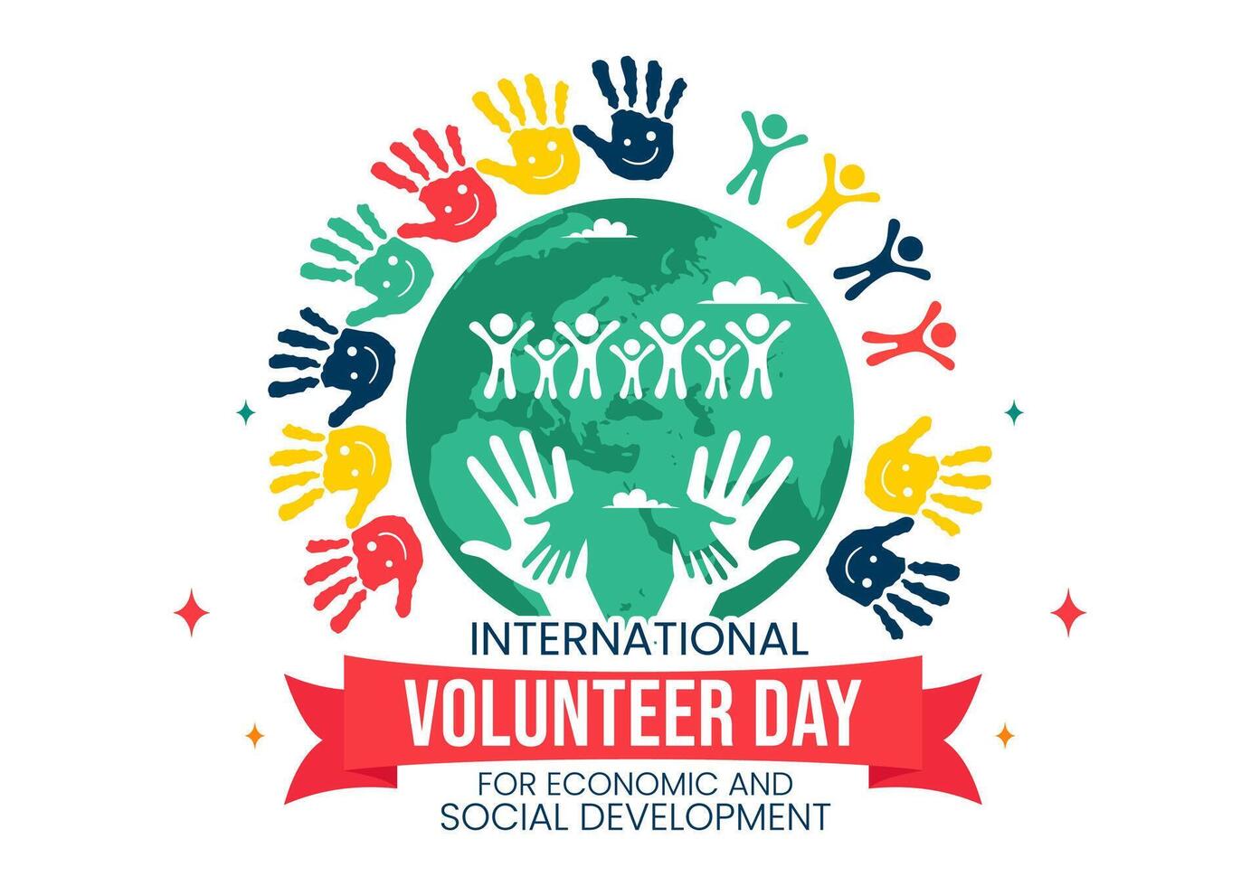 International Volunteer Day Design with Hands in Cartoon Background vector