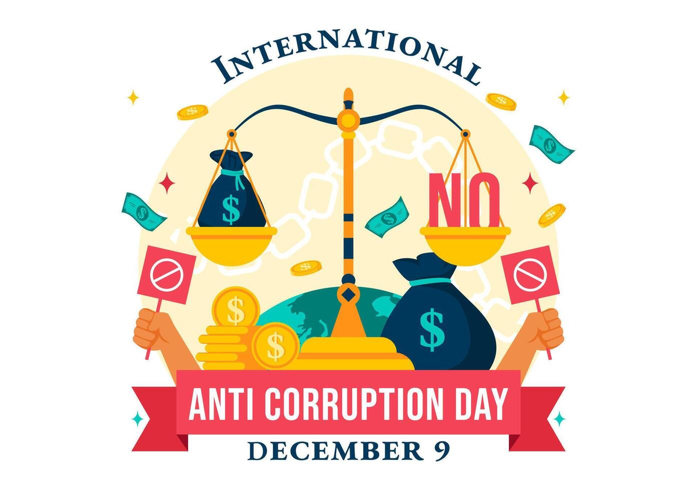 Say No to Corruption with Dollar Coin and Prohibition Symbol vector