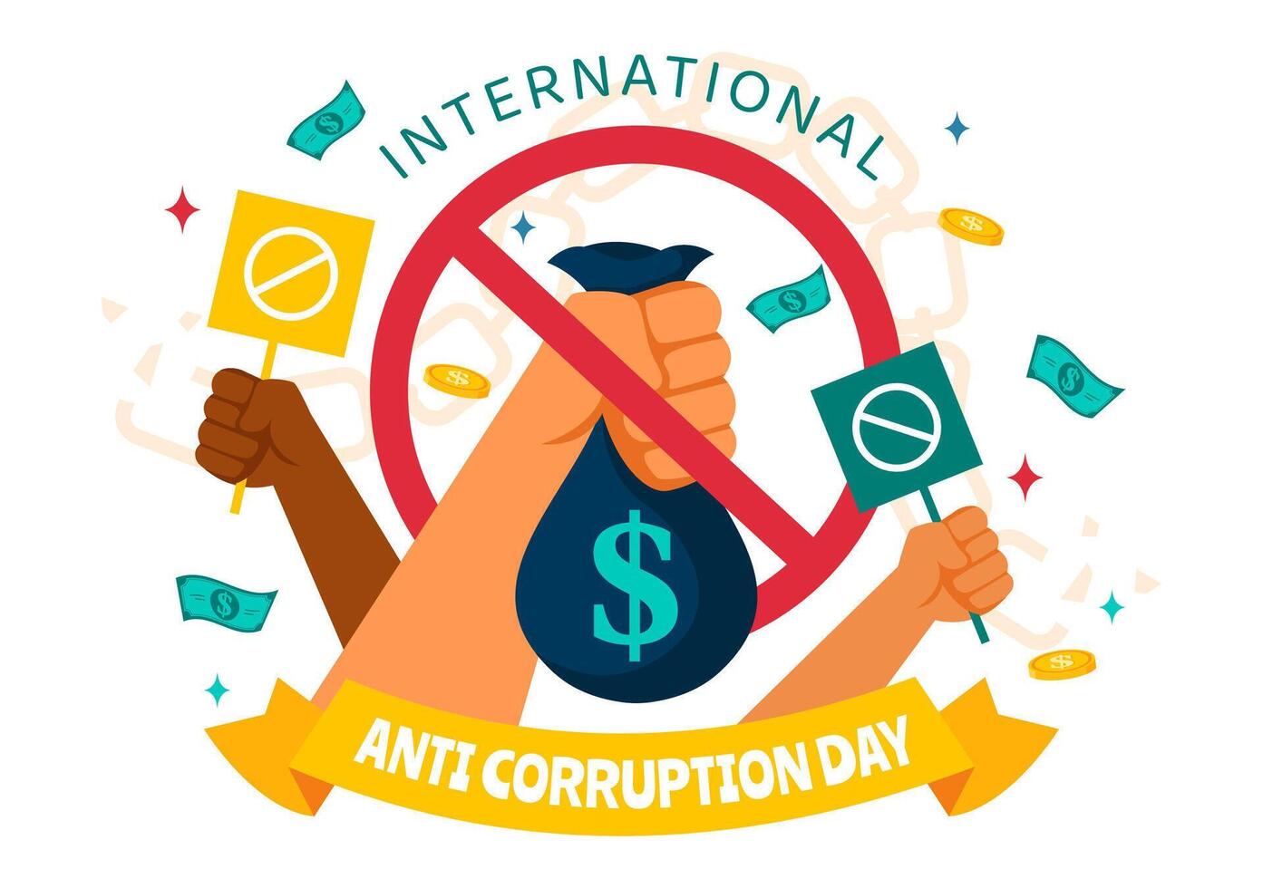 Poster for Anti-Corruption Day with Prohibition Symbol and Money vector