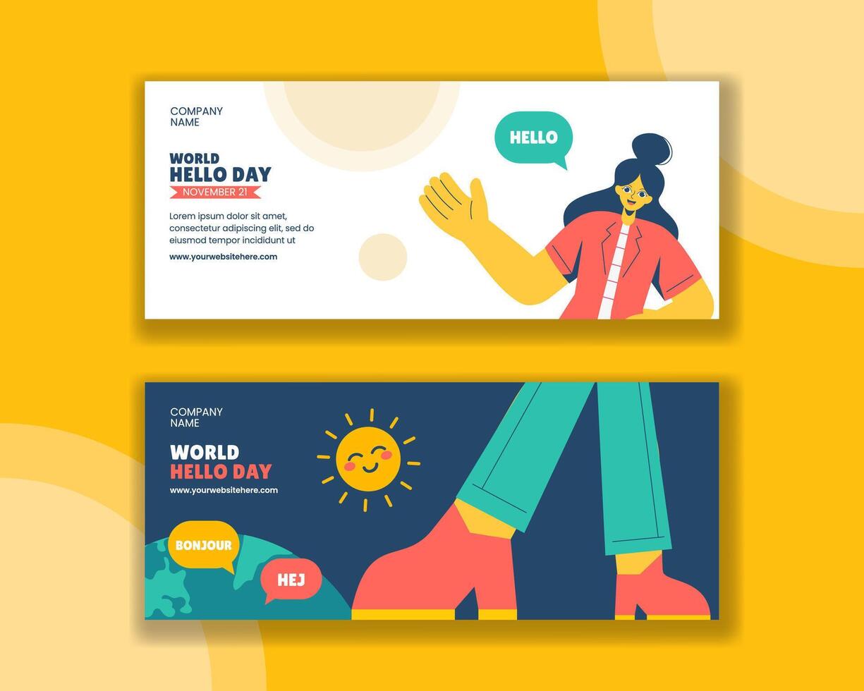 Flat Cartoon Template Illustration for World Hello Day Horizontal Banner vector