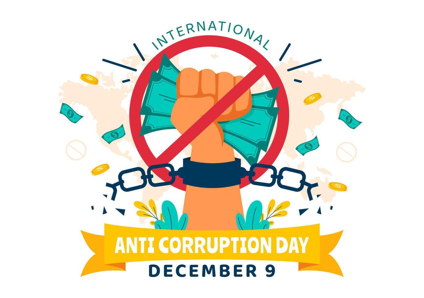 December 9 International Anti-Corruption Day with Stop Giving Money Message vector
