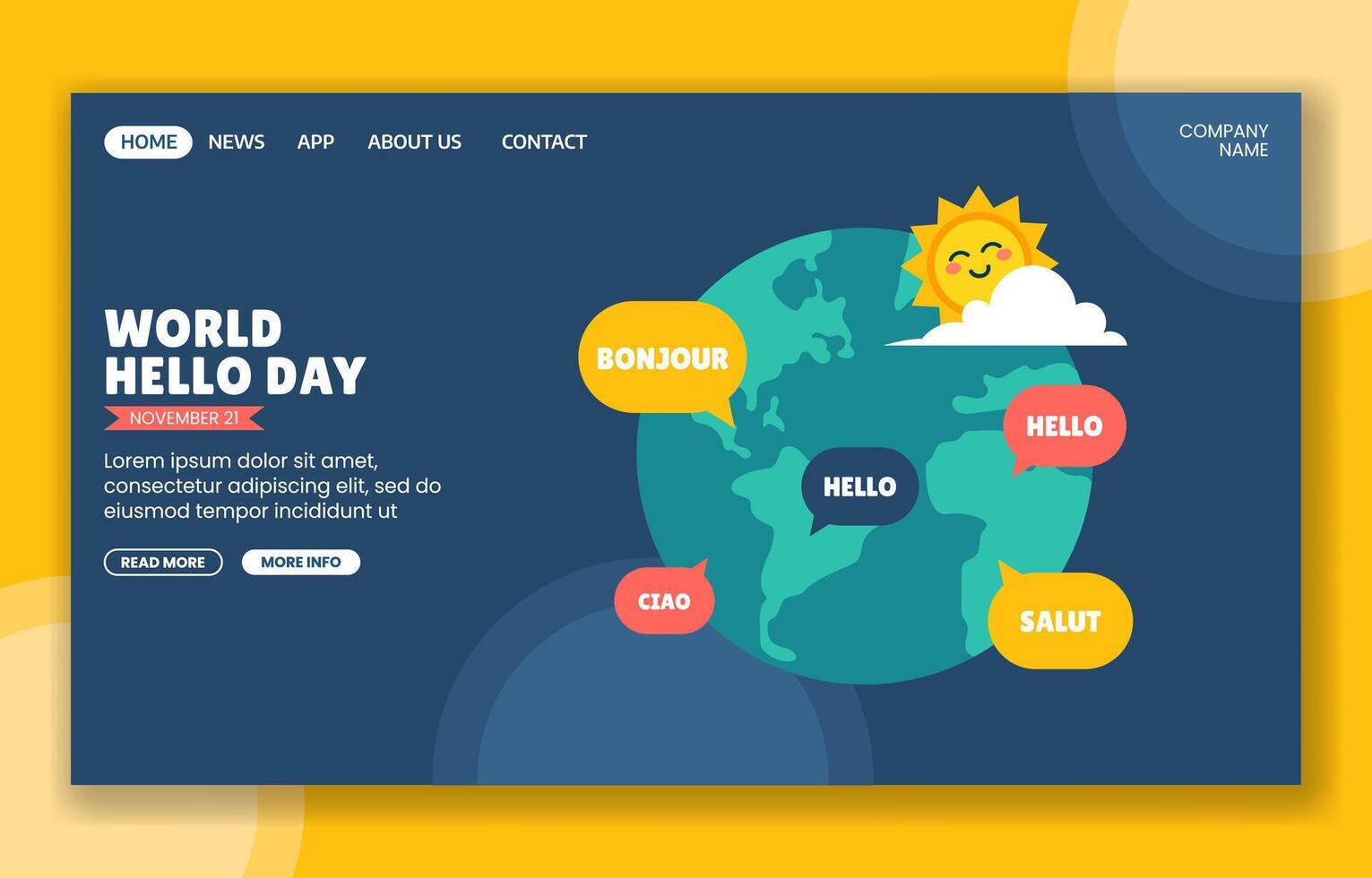 World Hello Day Social Media Landing Page Graphic in Cartoon Hand Drawn Design vector
