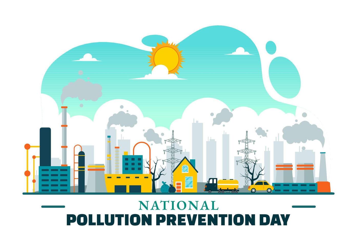 National Pollution Prevention Day Cartoon for 2 December, Highlighting Environmental Awareness and Pollution Control vector