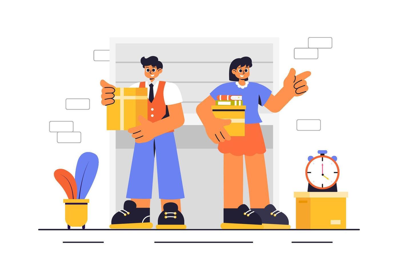 Self-Storage Rental Illustration with Cardboard Boxes in a Cluttered Storage Space vector