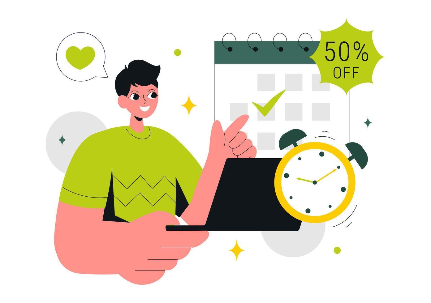 Art of Green Monday Sale Featuring Shopping Bags and Happy Shoppers in Flat Cartoon Style vector