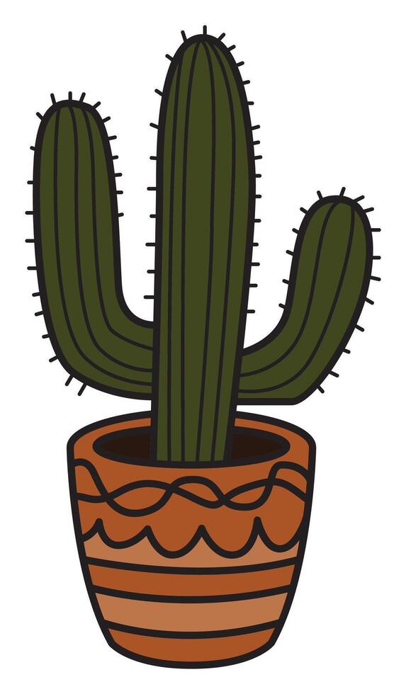 Bohemian Cactus Plant in Pot Sticker Design vector