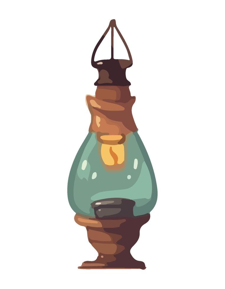 Antique lantern illuminated by flame isolated vector