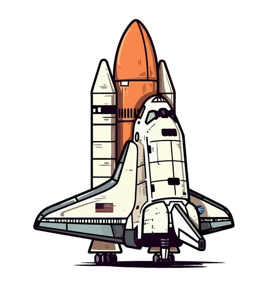 Futuristic spaceship taking off with fiery flames isolated vector