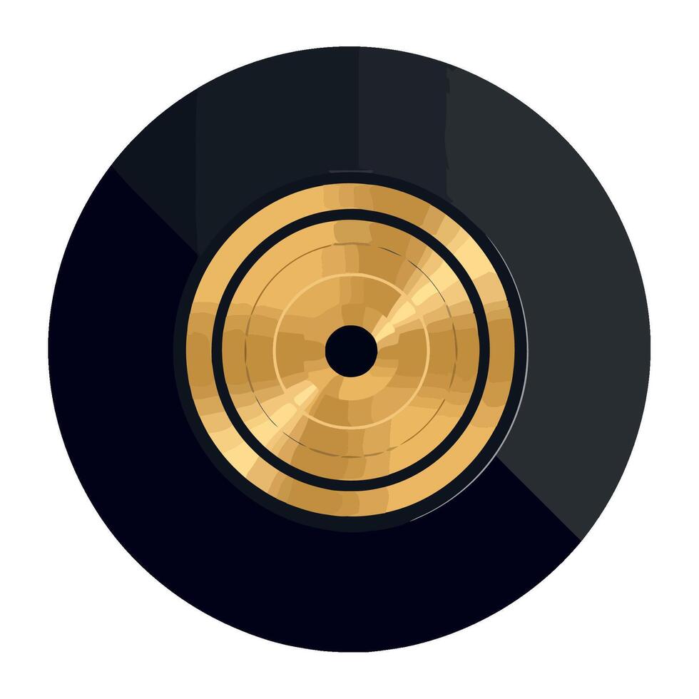 Old fashioned turntable playing golden disk isolated vector