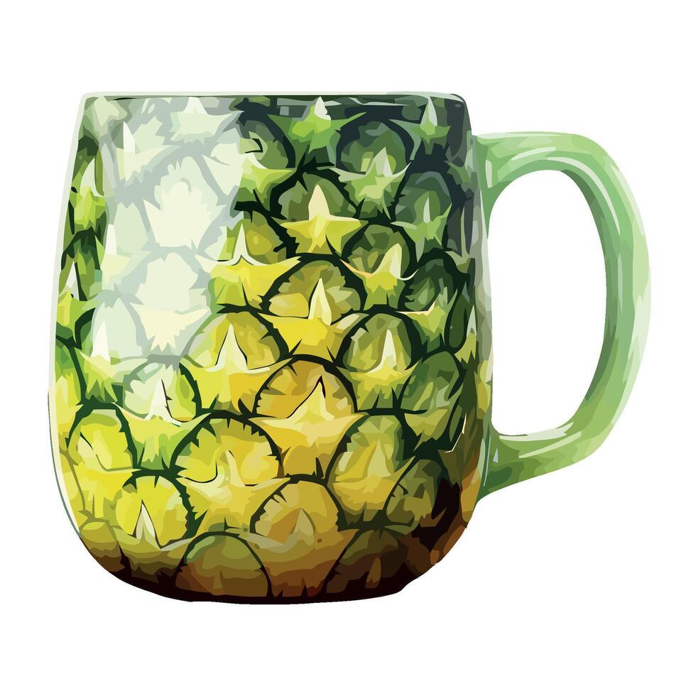 Fresh green tea in yellow mug, refreshing summer isolated vector