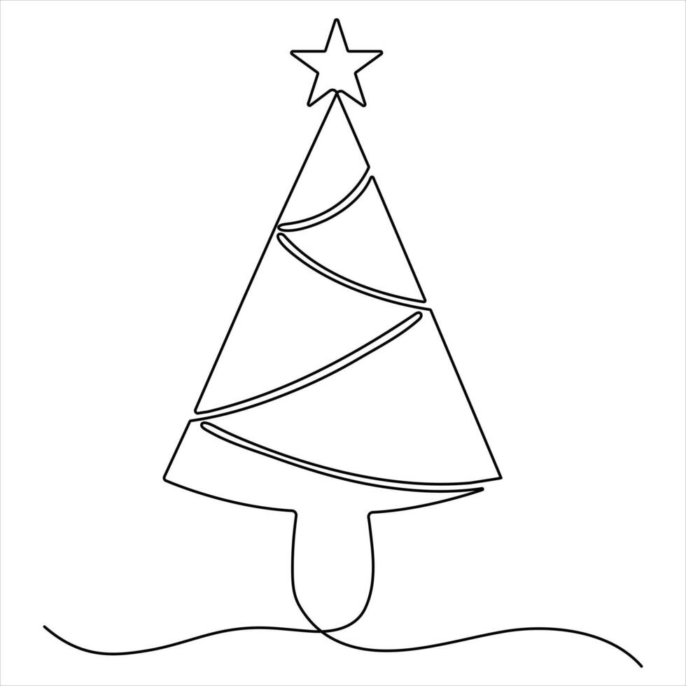 Continuous single line art drawing Christmas tree outline design vector