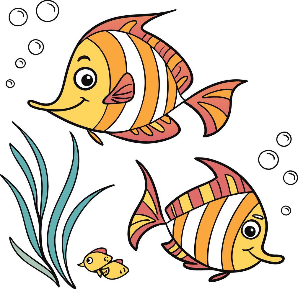 set of cartoon fishes vector