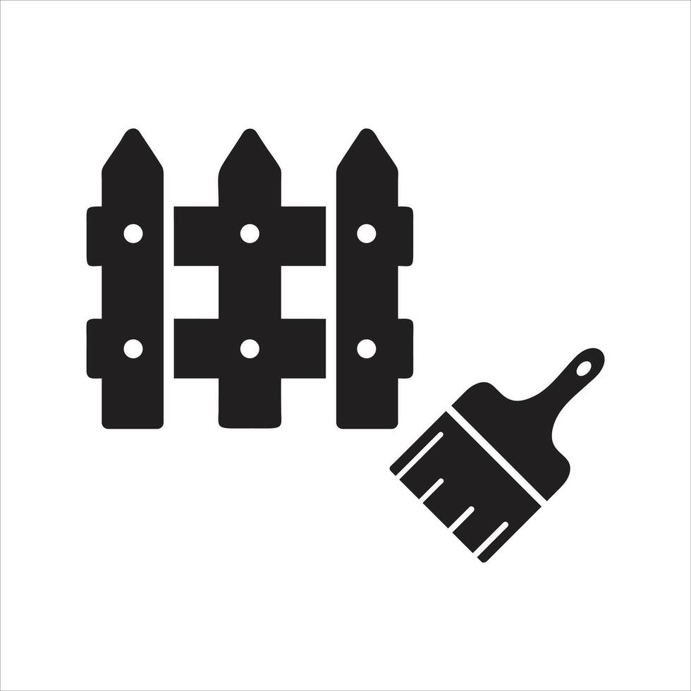 Painting a wooden fence. Paint brush and fence icon vector