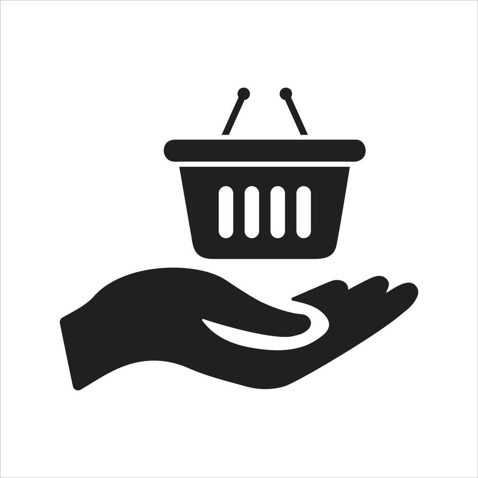 Shopping basket in hand. Food inflation icon. Cost of living icon vector