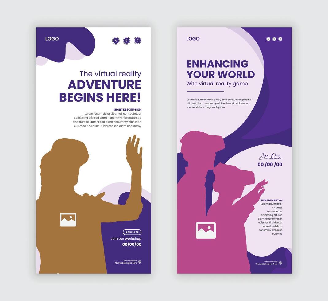 Virtual reality tech vertical poster or Dl flyer design template vector