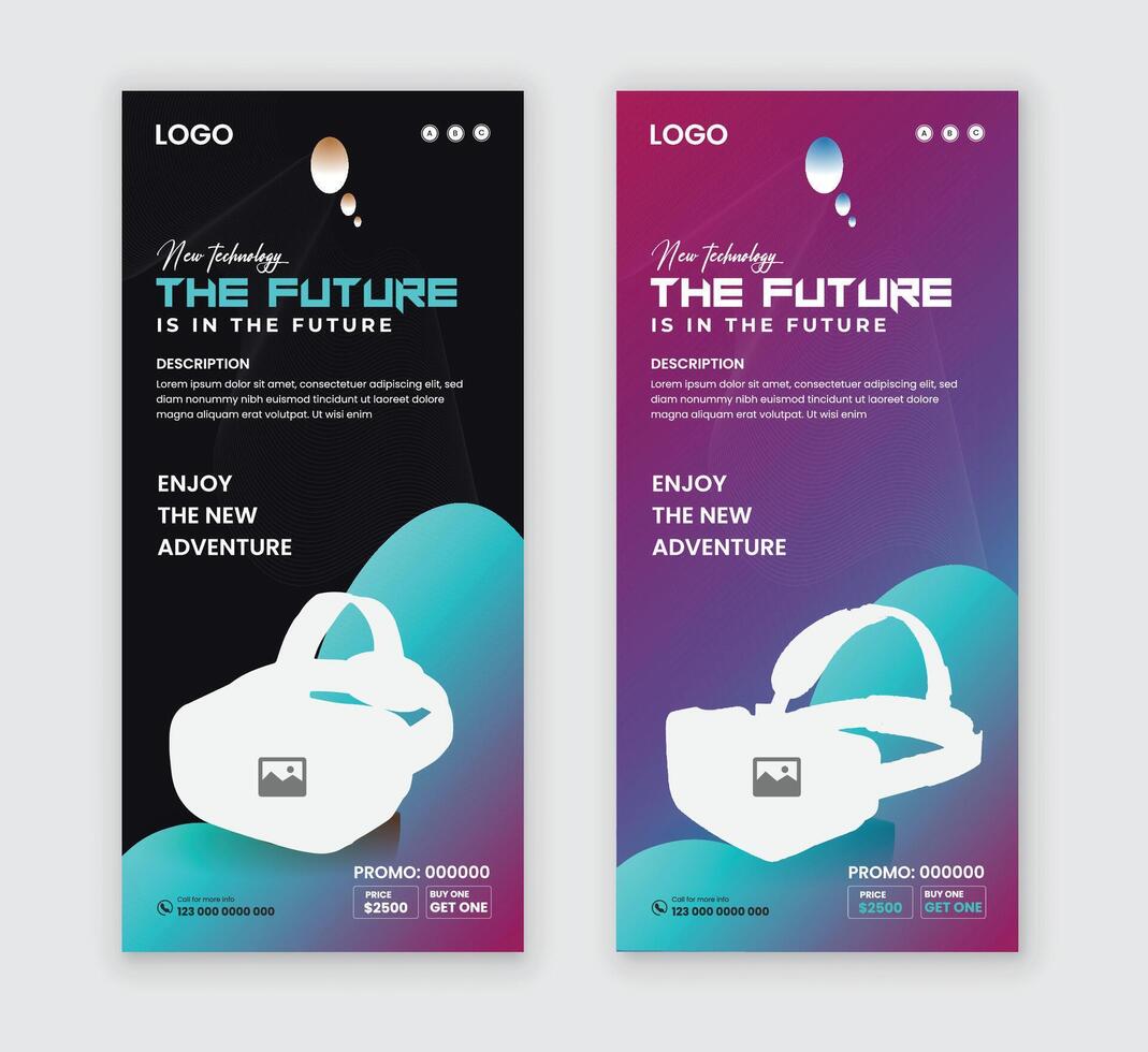 Technology DL Flyer Template Design and VR Headset Rack Car Design Template vector