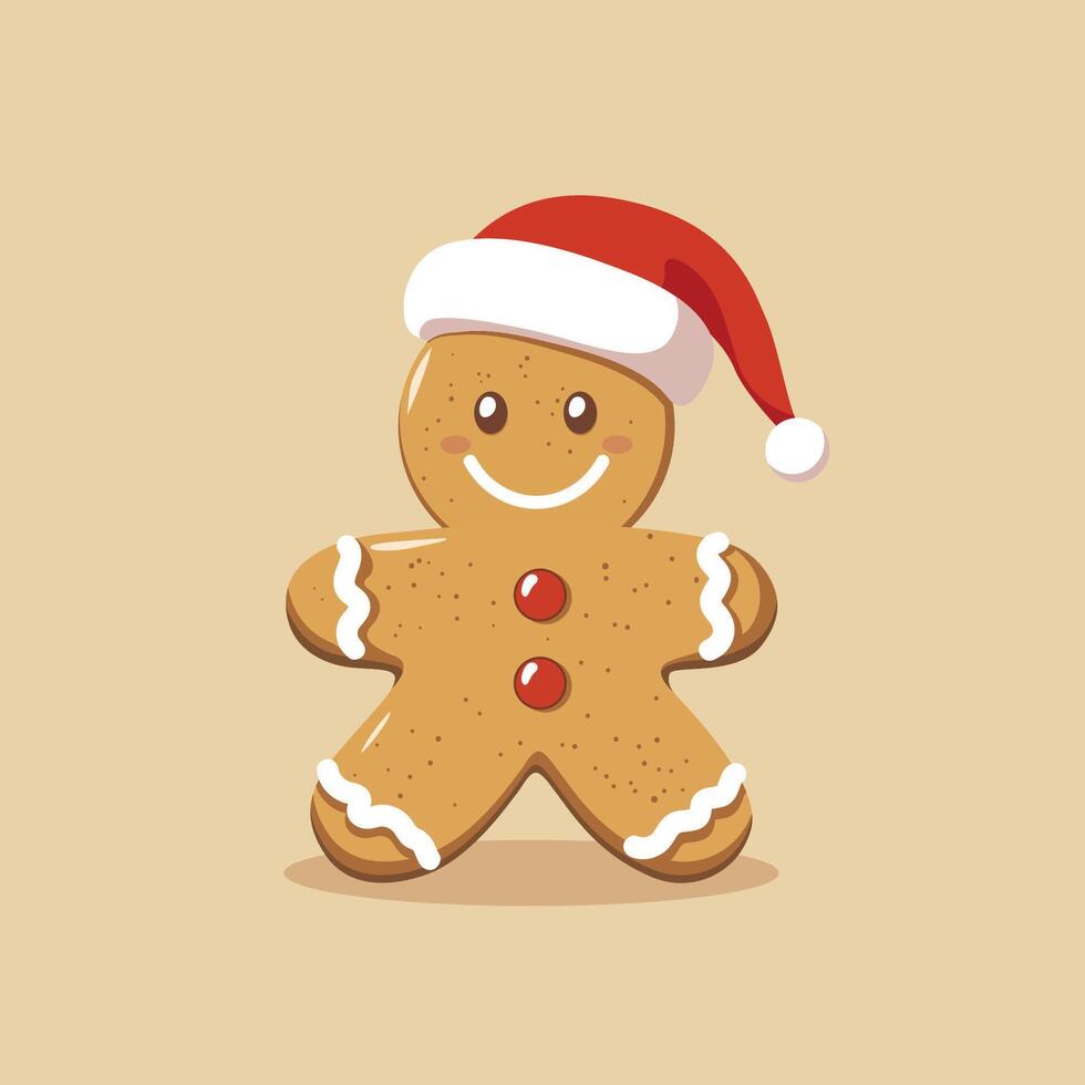 Gingerbread man wearing a Santa hat vector