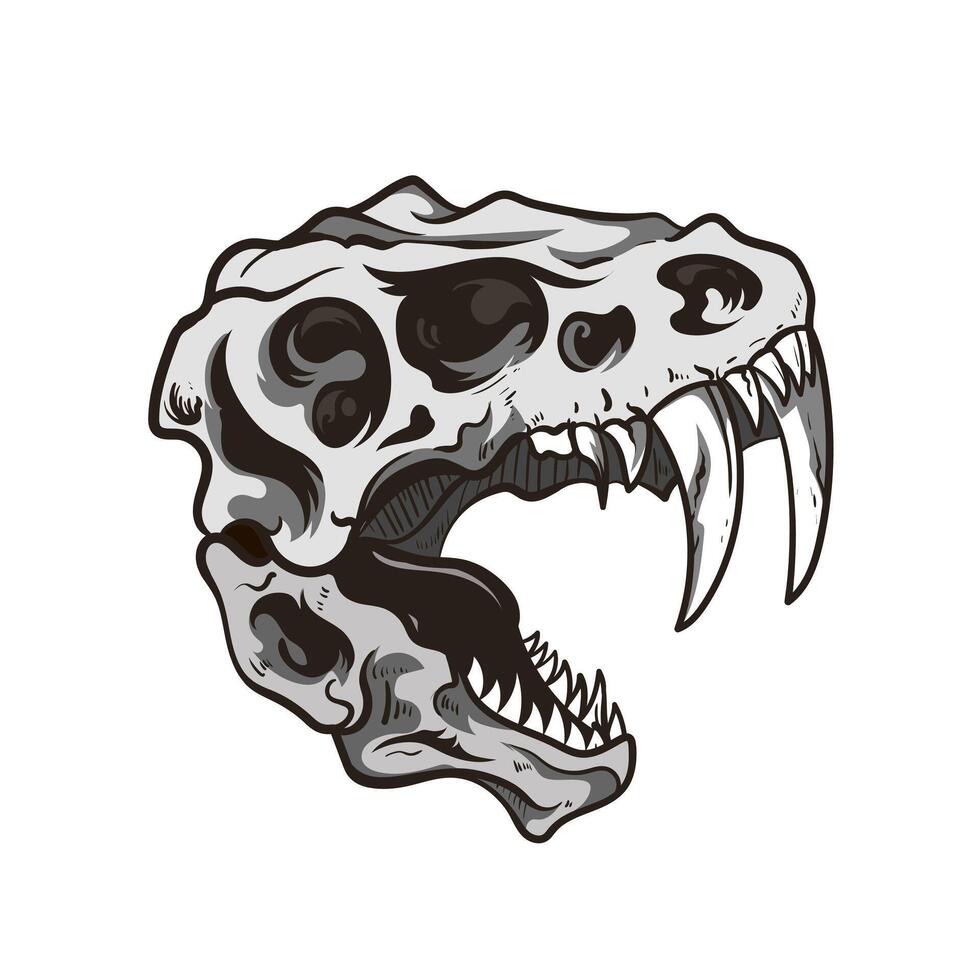 Head Skull animal Beast Tyrannosaurus Rex Dinosaur woodcut engraving style element for tattoos and apparel design in white background isolated vector
