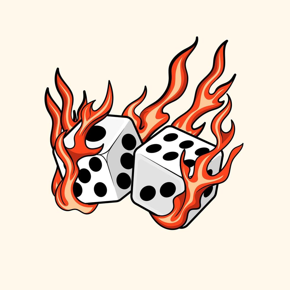These fiery dice on fire are perfect for gambling play doodle a poster, screensaver, website or postcard. vector