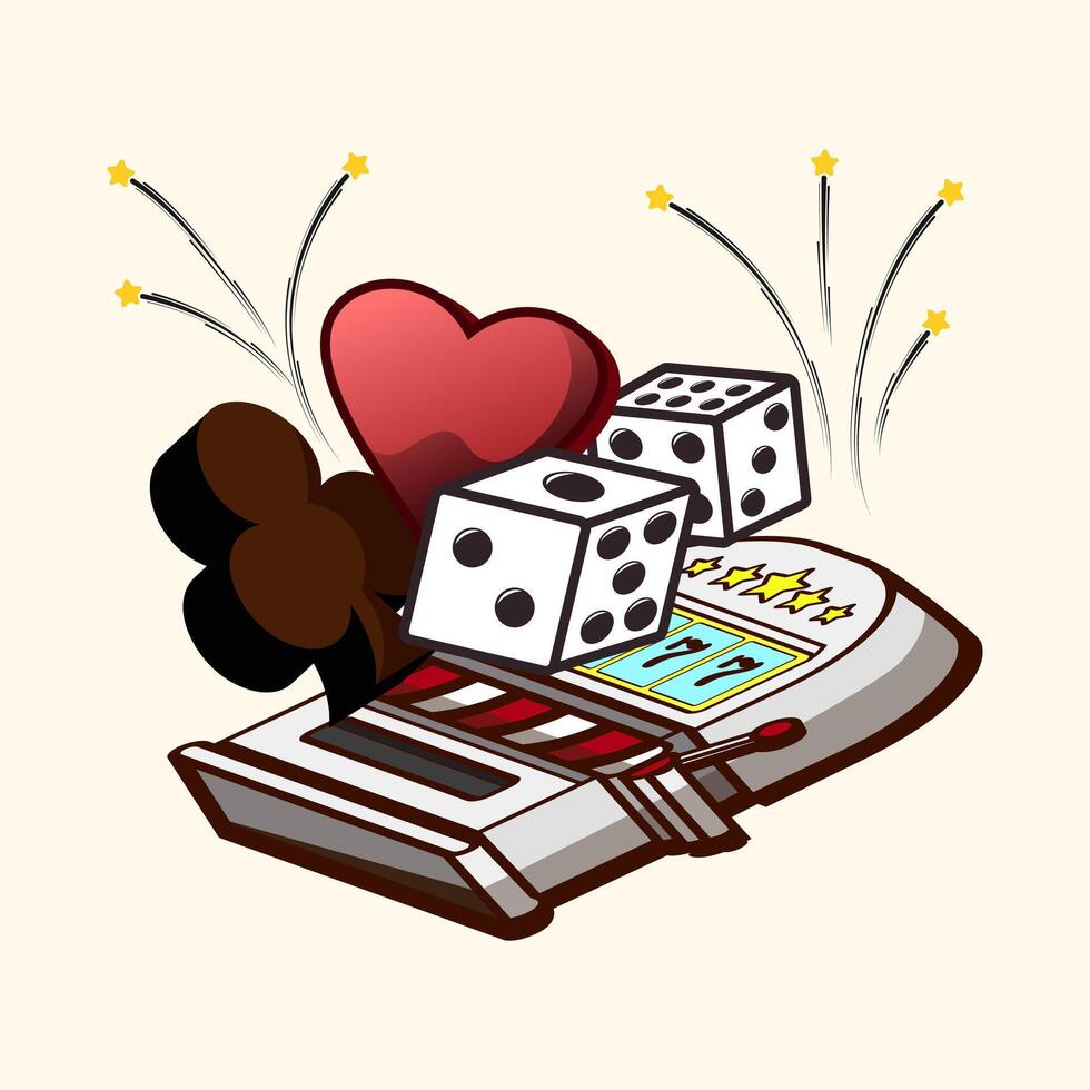 Dice and icon love 3D Winner slots machine casino, jackpot fortune. Gold Slot Machine, jackpot dollar bonus, splash coins for ui game. vector