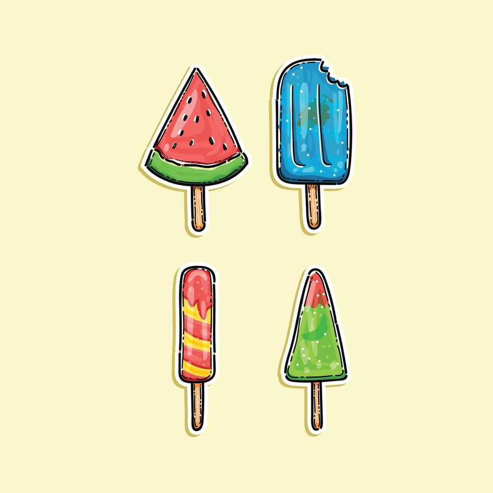pack ice cream isolated on cream background. illustration design sticker style. Refreshing for summer day vector