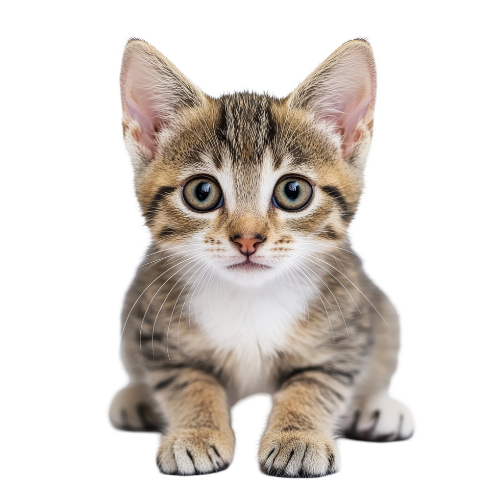A young cat with striking green eyes sits quietly against a bright transparent background, showcasing its playful curiosity, Young cat on transparent background png