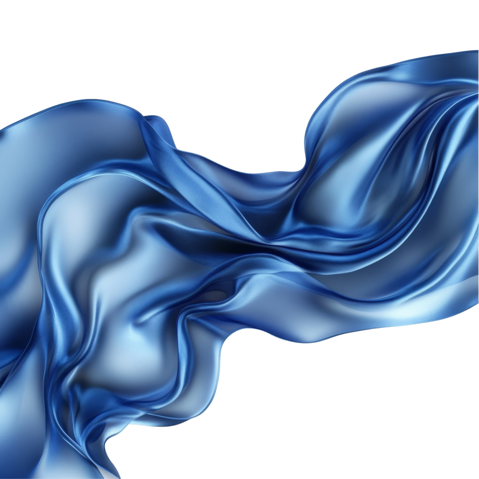 Elegant blue silk fabric gracefully flowing over a pristine transparent background, capturing a sense of luxury and softness, Elegant Blue Silk Fabric Flowing On transparent background png