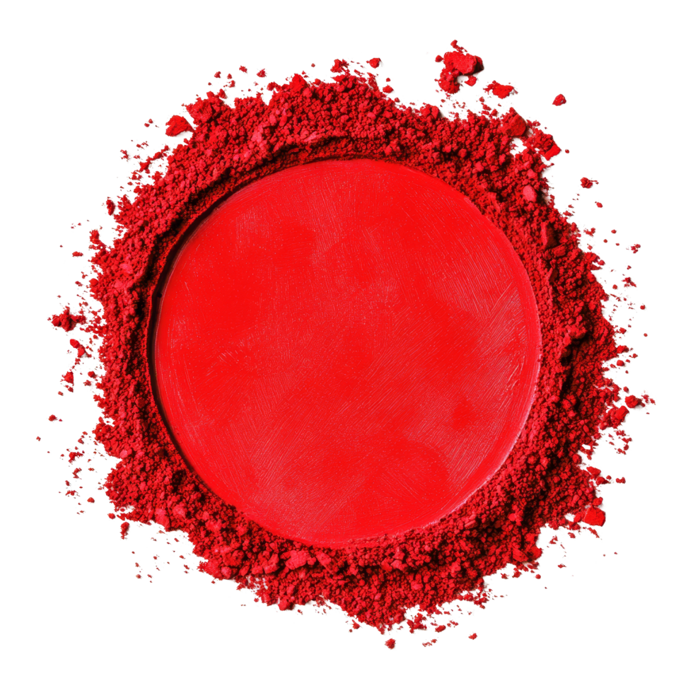 Bright red circular powder isolated on a transparent background, perfect for creative projects or artistic designs, red pulver circle with copy space isolated on transparent background png