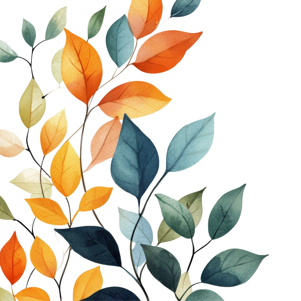 Watercolor leaves in vibrant shades of autumn against a clean transparent background, ideal for nature-inspired decor, red rose flower leaves isolated on transparent background png