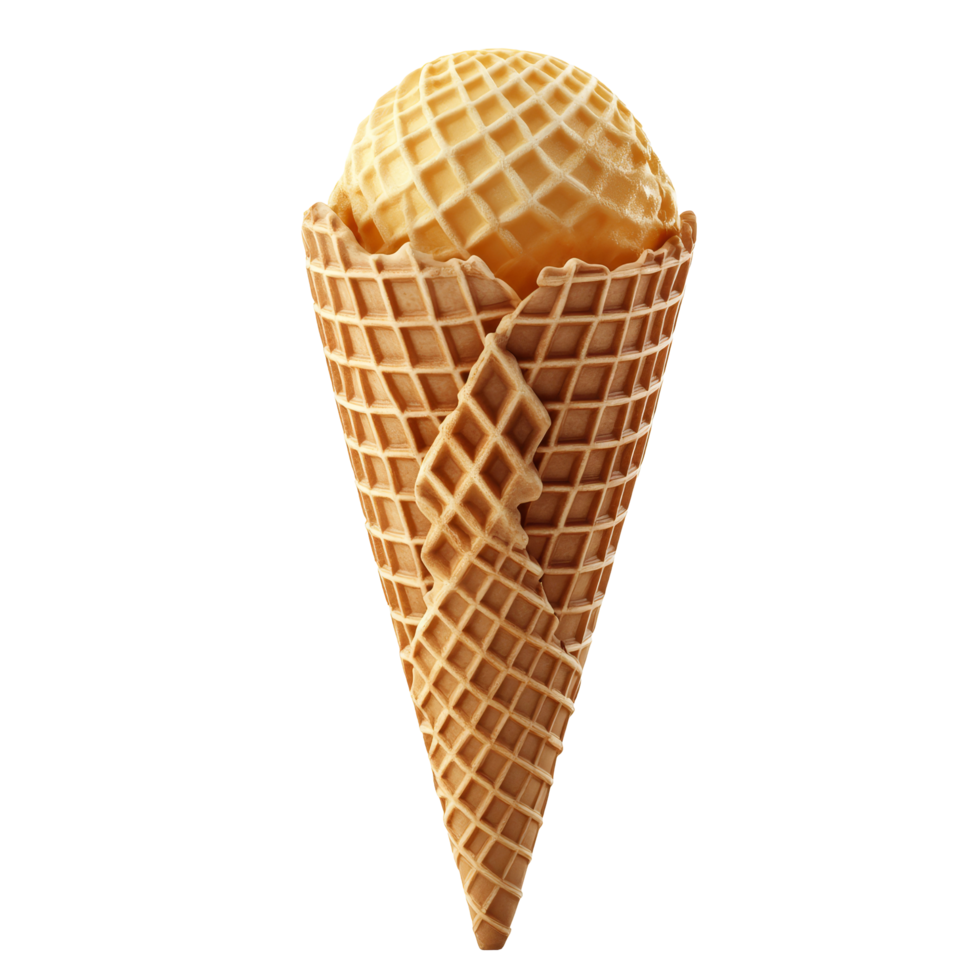 Empty waffle cone ready for filling with ice cream, featuring a crisp texture in natural light, Waffle cone, empty ice cream cone Stock Illustration png