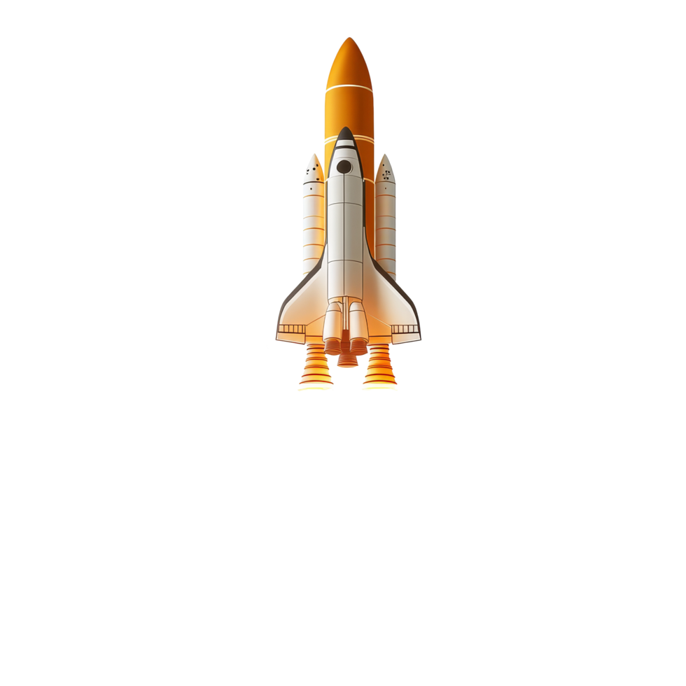 A space rocket launches into the sky, leaving a trail of flames and smoke against a transparent background, space rocket launch on transparent background png