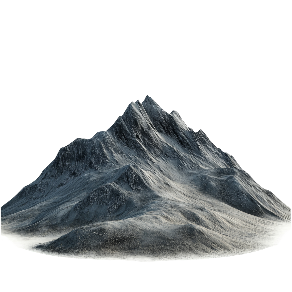 A rugged mountain range emerges dramatically against a stark transparent background, showcasing its isolated grandeur, Mountain Range Isolated on transparent background png