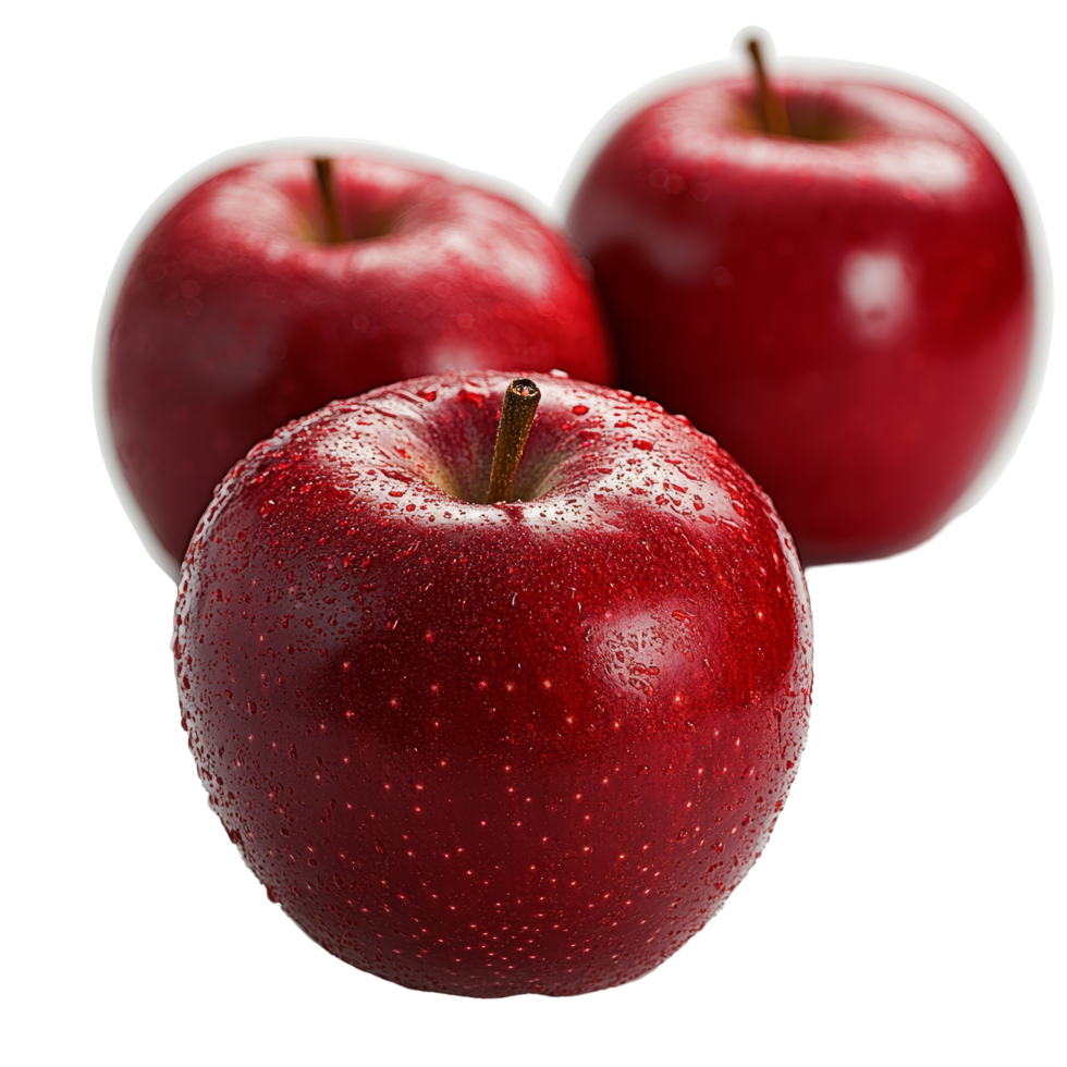 Fresh and vibrant red apples with dewdrops isolated on a plain background, showcasing nature's beauty, Red apples isolated png