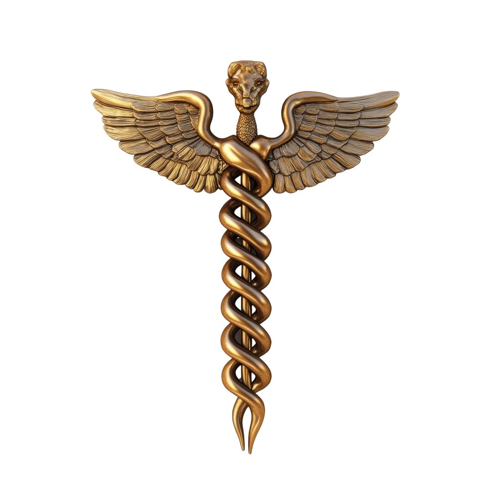 Caduceus symbol spins elegantly on a clear transparent background, showcasing its intricate design and meaning, Caduceus Medical symbol 3d isolated rotating on a transparent background png