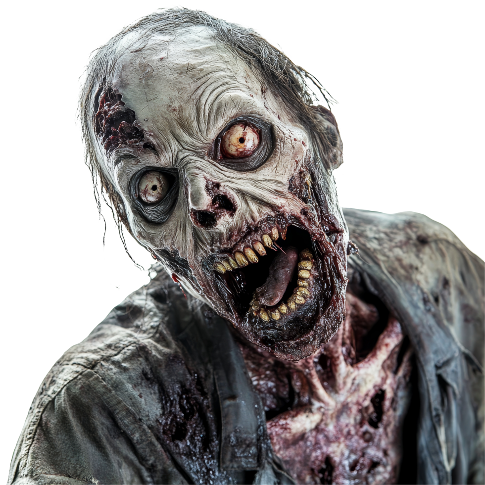 uma assustador Horror zumbi com horrível características contra uma rígido transparente fundo, assustador Horror zumbi em transparente fundo png