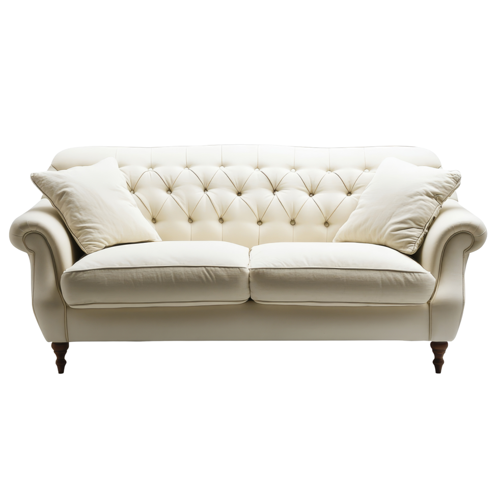 Stylish and elegant cream sofa with plush cushions isolated on a transparent background, perfect for modern living rooms, sofa isolated on transparent background png