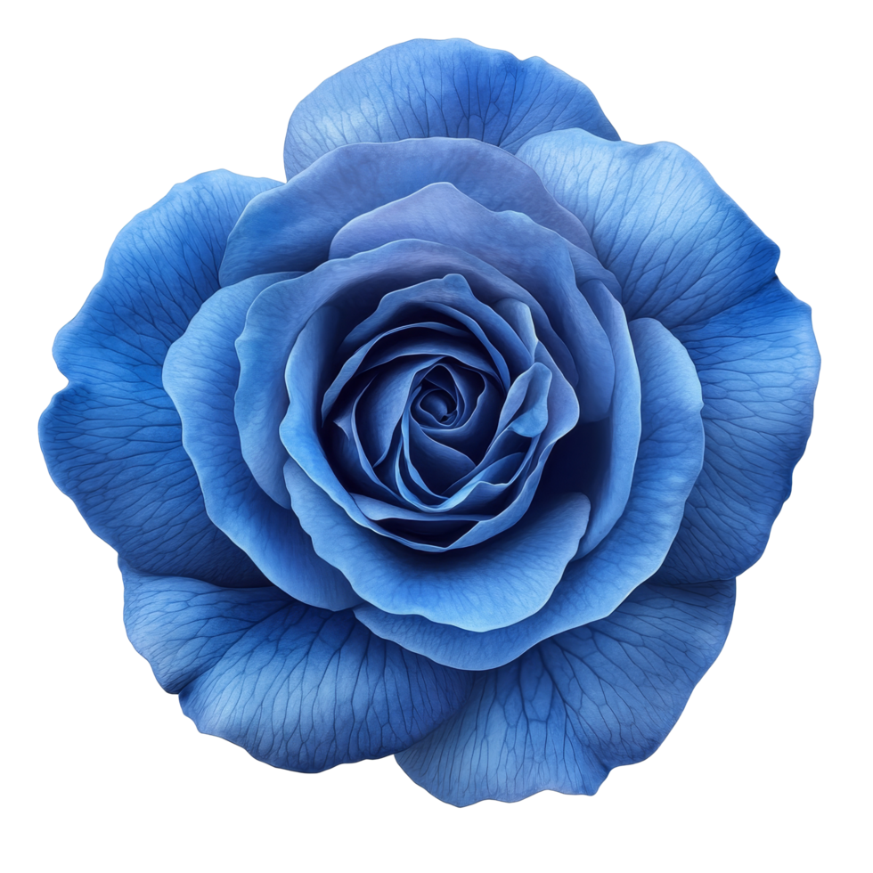 A stunning blue rose flower isolated against a transparent background highlighting its intricate details, blue rose flower isolated on transparent background png