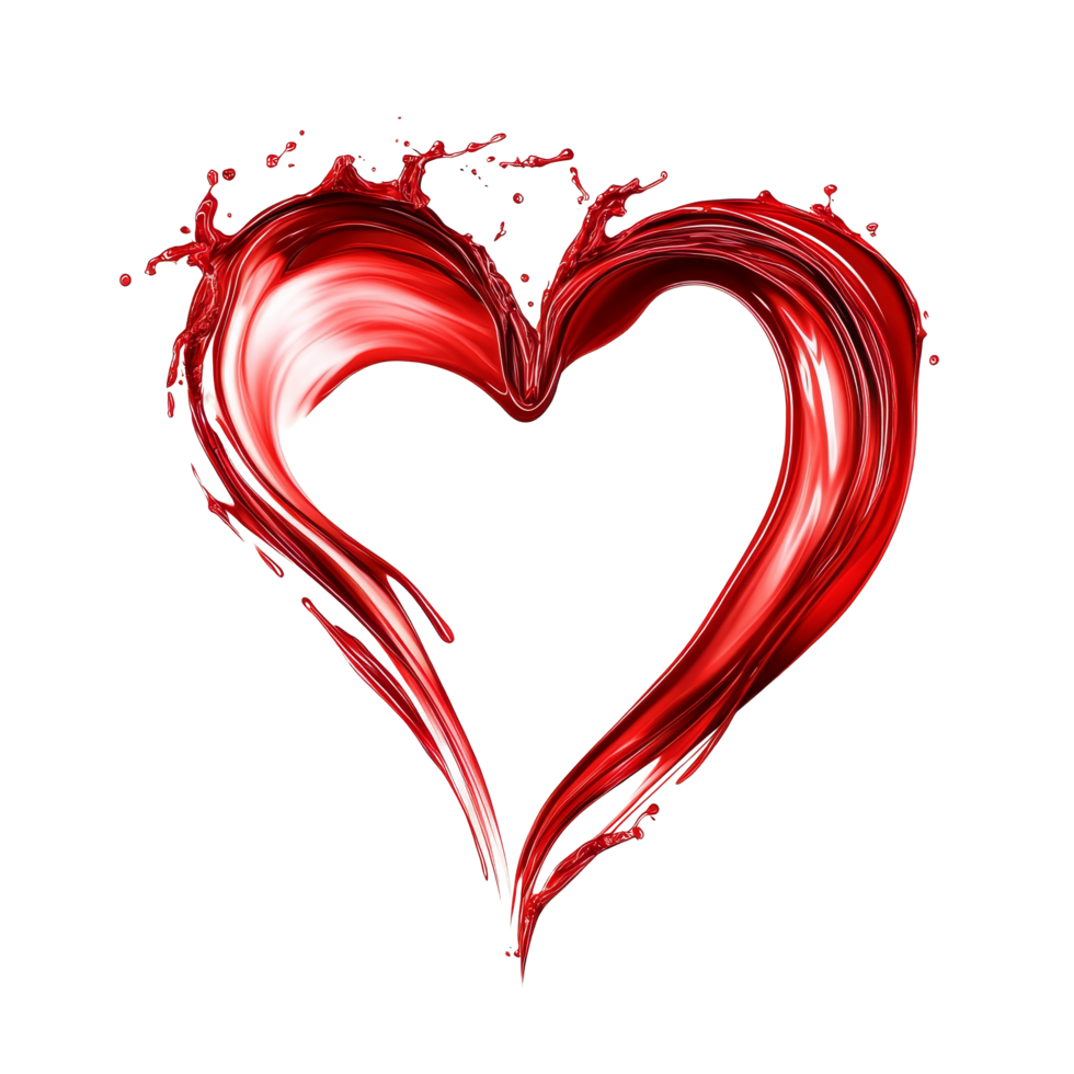 Red love heart shape with splashes on a plain transparent background, ideal for romantic themes or decorative purposes, love shape on transparent background png