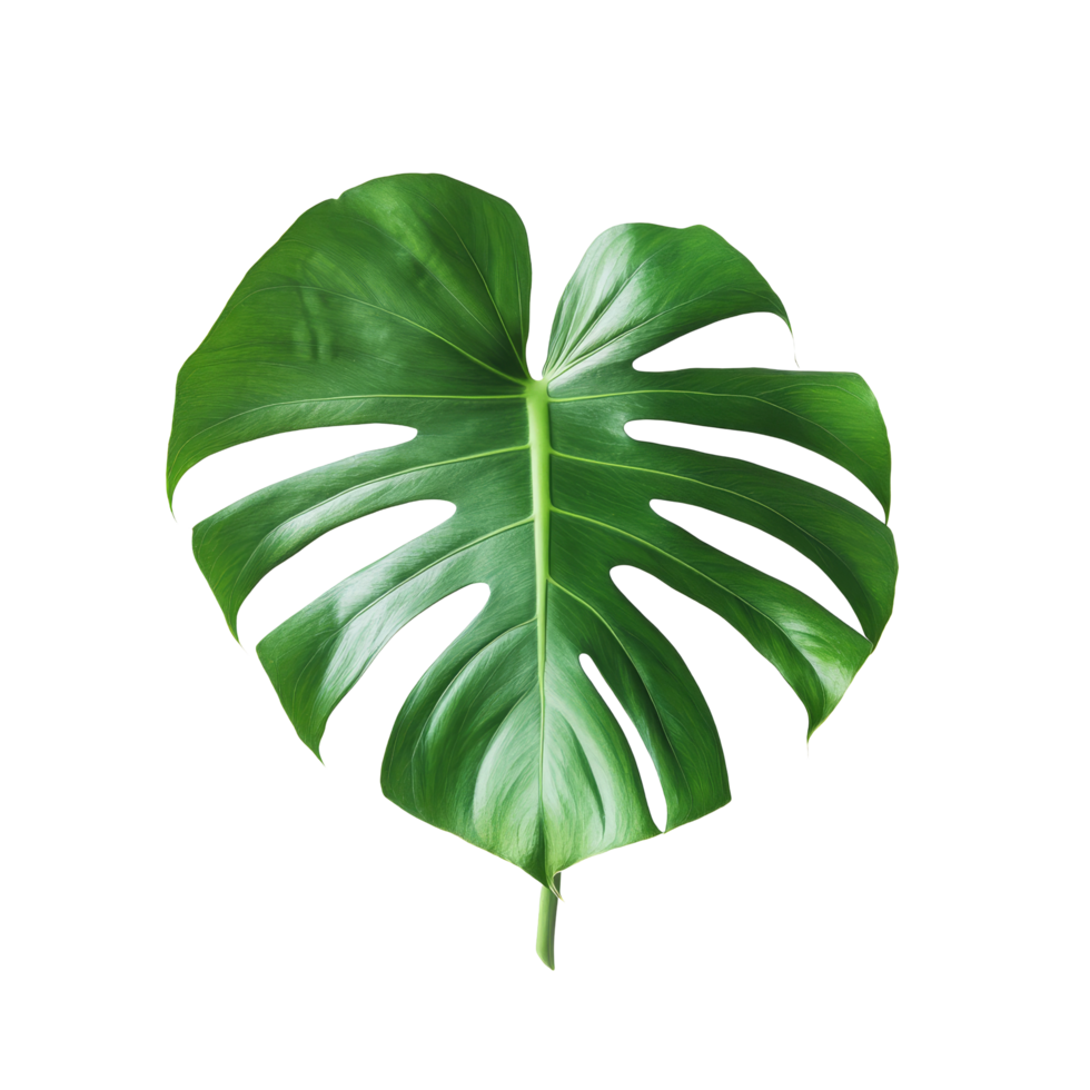 Tropical monstera palm leaf on a clean transparent background highlighting its vibrant green hues, tropical monstera philo palm leaf tree on transparent backgroundfile png