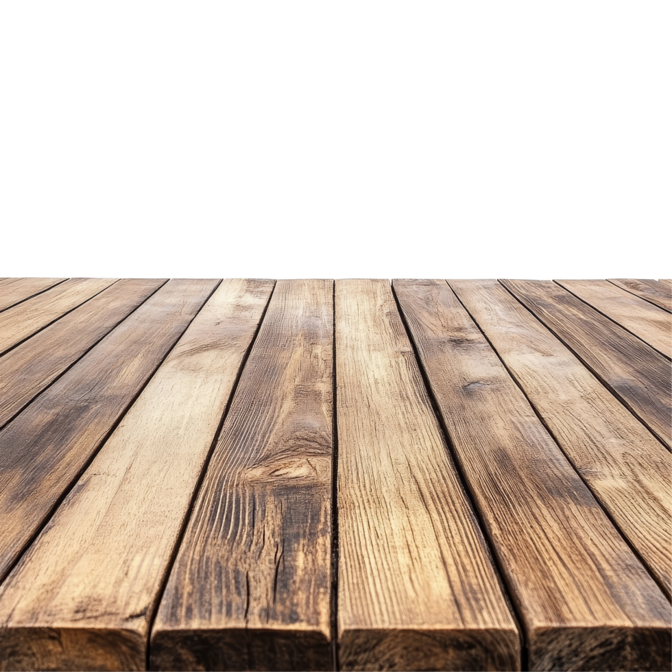 Wooden table top with a natural finish, ideal for product placement in minimalist settings, a blank empty wooden table top for product placement isolated on transparent backgroud png