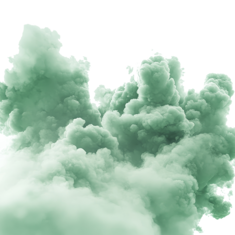 Thick, swirling green clouds creating an ethereal atmosphere against a bright transparent background, green clouds on transparent background png