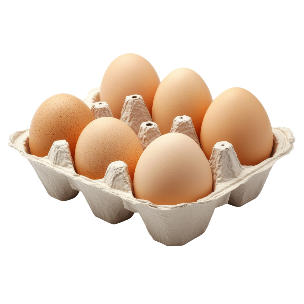 Fresh eggs in a cardboard carton isolated on a transparent background ready for culinary use or displays, eggs in pack isolated on transparent background png
