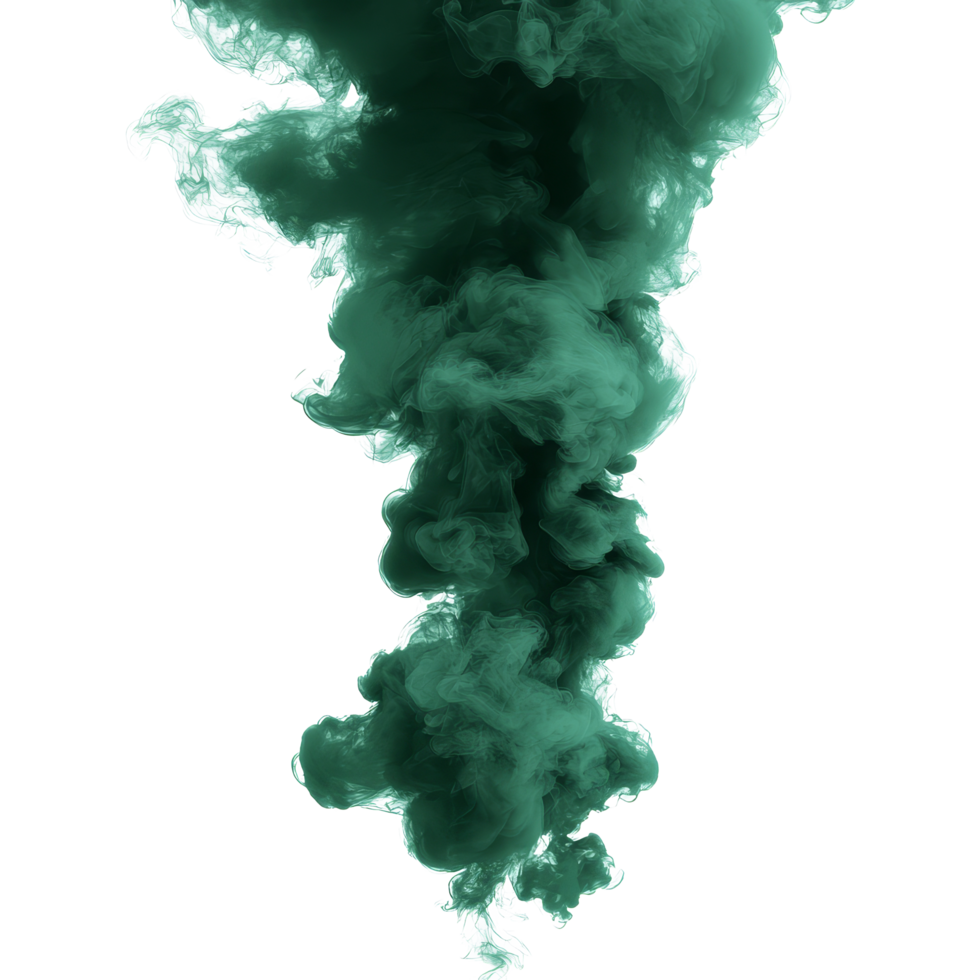 Dark green toxic smoke swirling upward against a transparent background, creating an otherworldly effect in a dramatic display, dark green toxic smoke isolated on transparent background png