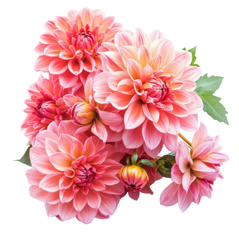 Vibrant bouquet of dahlia flowers beautifully arranged on a transparent background, Bouquet of dahlia flowers, isolated on transparent background png